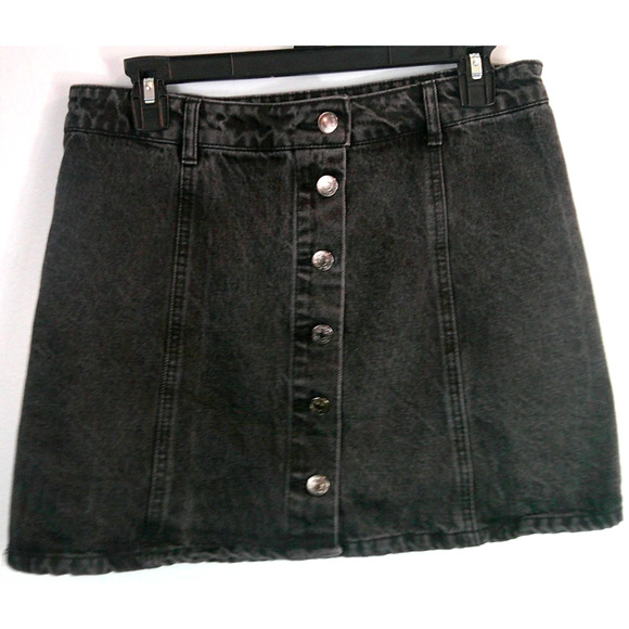Forever 21 Los Angeles US 27 Black Gray Denim Button Fly Jean Skirt - Picture 1 of 4